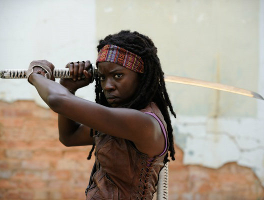 Michonne, uses a samurai sword like the bishop from this week.